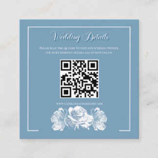 Carte D'accompagnement Bleu Poussiéreux Calligraphie QR Info Mariage