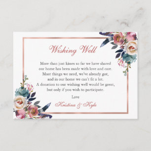 Carte D'accompagnement Bleu rose pâle Floral Wishing bien Mariage