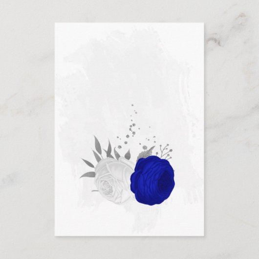 Carte D'accompagnement bleu royal et fleurs blanches argent mariage botan (Dos)