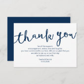 Carte D'accompagnement Bleu Rustique Navy Script, Merci Mariage (Devant / Derrière)