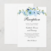 Carte D'accompagnement Bleu Vert Floral Traditionnel Mariage Réception (Devant / Derrière)