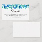 Carte D'accompagnement Bleus aquarelle. Détails du mariage à la menthe bl (Devant / Derrière)