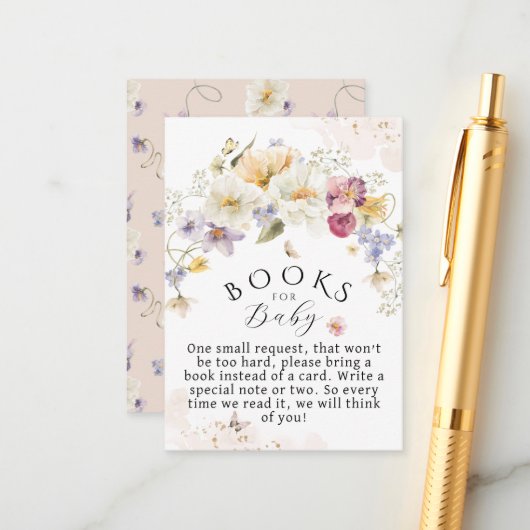 Carte D'accompagnement Bloom Fleur sauvage Rustic Baby shower Livres pour (Devant/Arrière en situation)