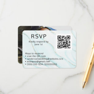 Carte D'accompagnement Blue Agate Wedding RSVP Online QR Code Photo