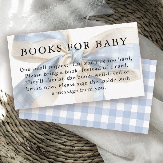 Carte D'accompagnement Blue and Ivory Gingham Bow Books for Baby
