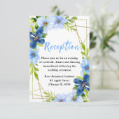 Carte D'accompagnement Blue and Navy Flowers Wedding Reception (Debout devant)
