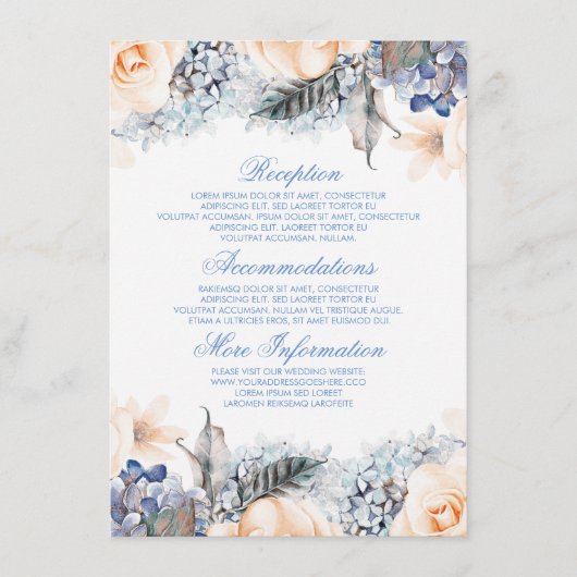 Carte D'accompagnement Blue and Peach Floral Information du Mariage Invit (Devant)