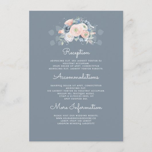 Carte D'accompagnement Blue and Peach Floral Information du Mariage Invit (Devant)