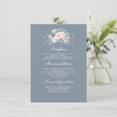 Carte D'accompagnement Blue and Peach Floral Information du Mariage Invit (Debout devant)
