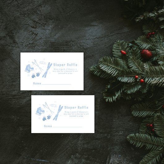 Carte D'accompagnement Blue Après Bébé Ski Diaper Raffle Baby Shower 