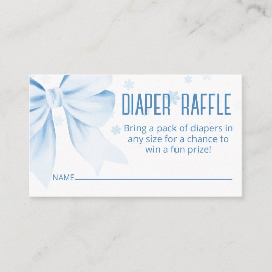 Carte D'accompagnement Blue Bow Diaper Raffle Winter Baby Shower (Devant)
