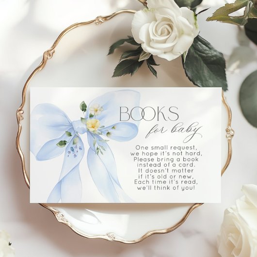 Carte D'accompagnement Blue Bow Floral Book pour billet bébé