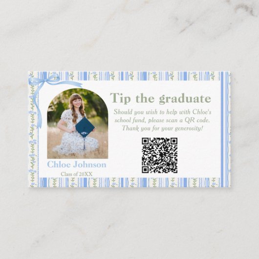 Carte D'accompagnement Blue Bow Floral Graduation Enclosure Card (Devant)