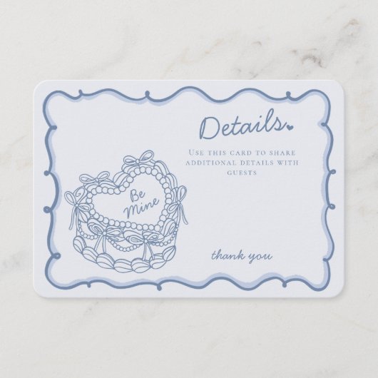 Carte D'accompagnement Blue Bow Retro Coquette Détails du gâteau Insérer (Devant)