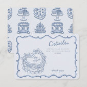 Carte D'accompagnement Blue Bow Retro Coquette Détails du gâteau Insérer (Devant / Derrière)