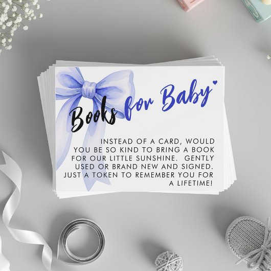 Carte D'accompagnement Blue Bow Ribbon Cute Baby Shower Book Request