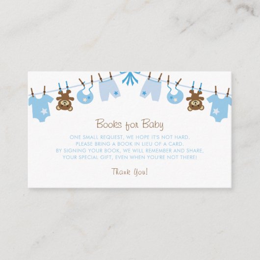 Carte D'accompagnement Blue Boy Baby shower Livres pour bébé (Devant)