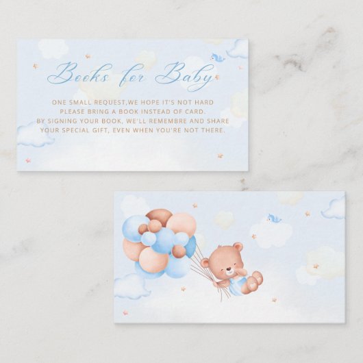 Carte D'accompagnement Blue Boy Boho Teddy Bear Balloon Livres pour bébé (Devant / Derrière)