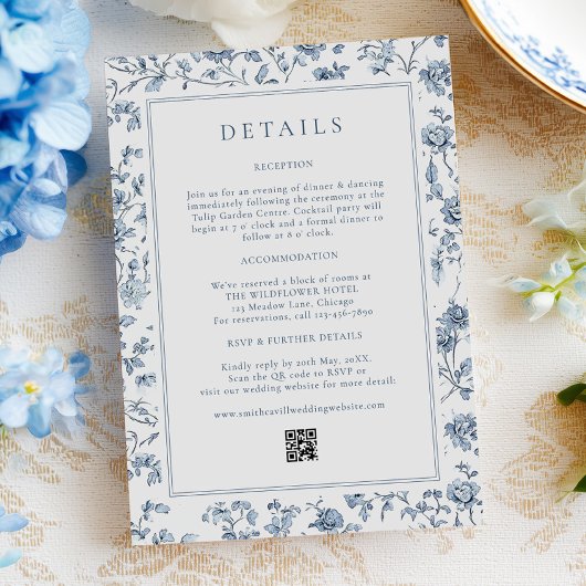 Carte D'accompagnement Blue Chinoiserie Wedding Details