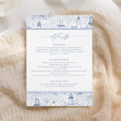 Carte D'accompagnement Blue Coastal Toile Wedding Details
