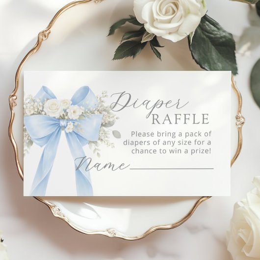 Carte D'accompagnement Blue Coquette Bow Diaper raffle ticket