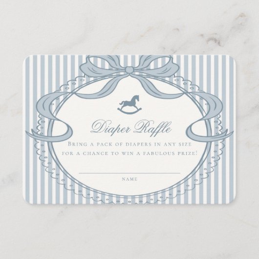 Carte D'accompagnement Blue Coquette Bow Rocking Horse Diaper Raffle Card (Devant)