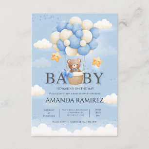 Carte D'accompagnement Blue & Cream Elephant Baby Boy Douche