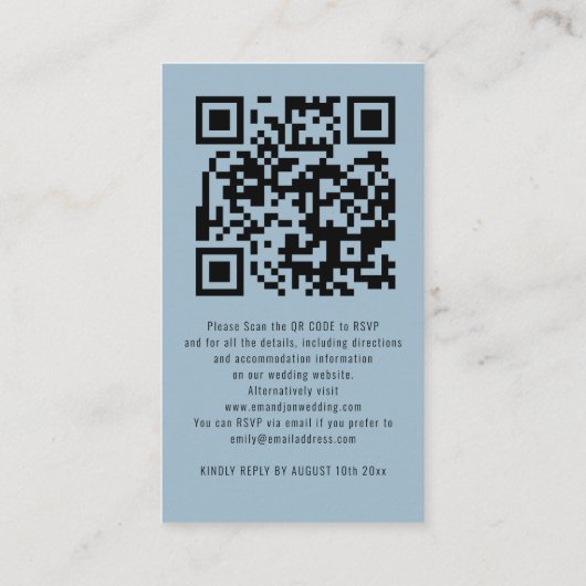 Carte D'accompagnement Blue Eucalyptus Script QR Code Mariage RSVP (Dos)