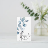 Carte D'accompagnement Blue Eucalyptus Script QR Code Mariage RSVP (Debout devant)