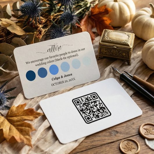 Carte D'accompagnement Blue Fall Wedding Attire Dress Code Palette QR Cod