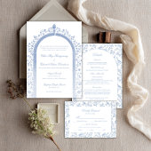 Carte D'accompagnement Blue Floral and Bird Toile Details Enclosure Cards