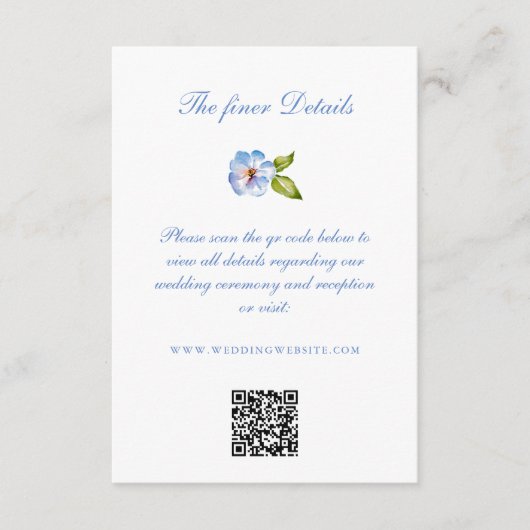 Carte D'accompagnement Blue Floral Crest Wedding Details QR Code (Devant)