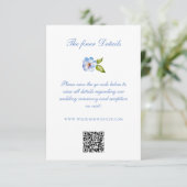 Carte D'accompagnement Blue Floral Crest Wedding Details QR Code (Debout devant)