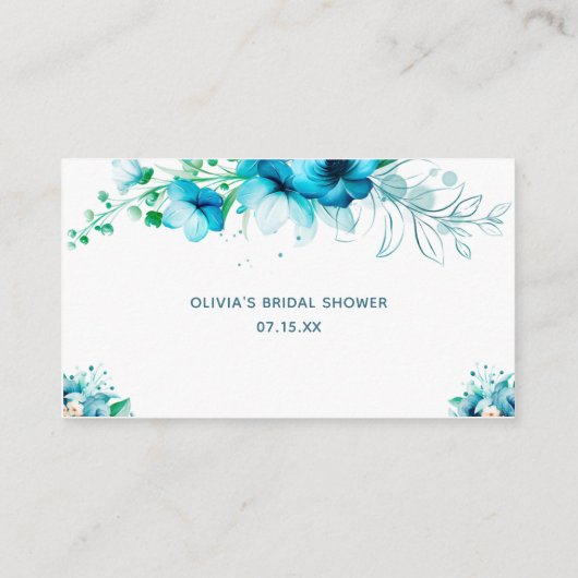 Carte D'accompagnement Blue Floral Devinez combien de baisers jeu nuptial (Dos)