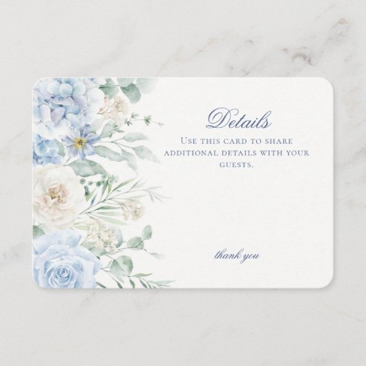 Carte D'accompagnement Blue Floral Hydrangea Botanea Blooms Détails (Devant)