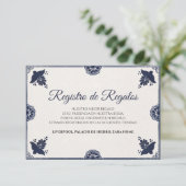 Carte D'accompagnement Blue Floral Otomi Simple Fiesta Spanish Wedding (Debout devant)