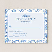 Carte D'accompagnement Blue Floral Toile de Jouy Wedding Response