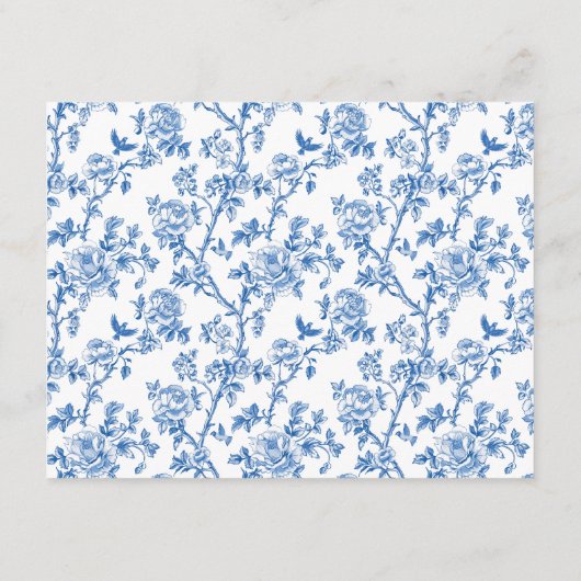 Carte D'accompagnement Blue Floral Toile de Jouy Wedding Response (Dos)