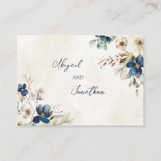 Carte D'accompagnement Blue Floral Winter Wedding QR code Details Insert (Dos)