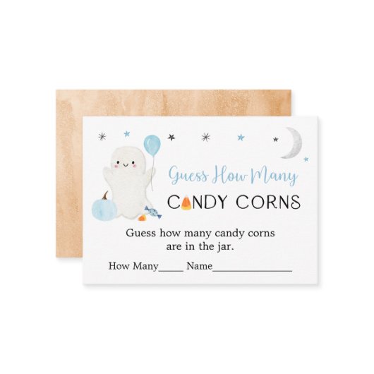 Carte D'accompagnement Blue Ghost Halloween Devinez Combien De Jeu (Devant/Arrière en situation)