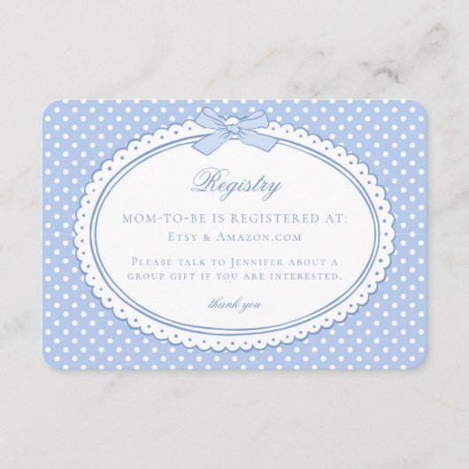 Carte D'accompagnement Blue Gingham Coquette Bow Baby Registry (Devant)