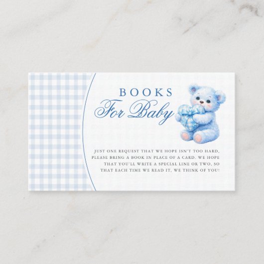 Carte D'accompagnement Blue Gingham Teddy Bear Neutral Baby Shower (Devant)