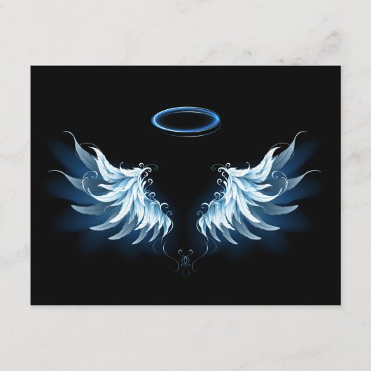 Carte D'accompagnement Blue Glowing Angel Wings on black background (Devant)