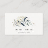Carte D'accompagnement Blue Gold Leafy Botanical Site Mariage Floral (Devant)