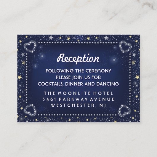 Carte D'accompagnement Blue Gold & White Stars Correspondant Mariage Réce (Devant)