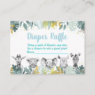 Carte D'accompagnement Blue Gold Wild One Safari Baby Diaper Raffle