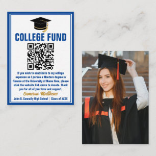 Carte D'accompagnement Blue Graduate Photo College Fund QR Code