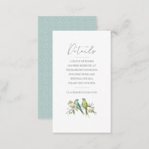 Carte D'accompagnement Blue Green Birds Botanical Watercolor Mariage