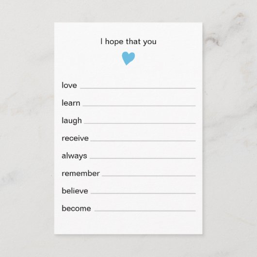 Carte D'accompagnement Blue Heart Wings For Baby Boy Shower Game (Dos)