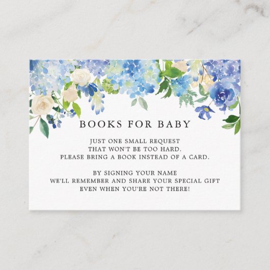 Carte D'accompagnement Blue Hydrangea Baby shower Demande de carnet Insér (Devant)